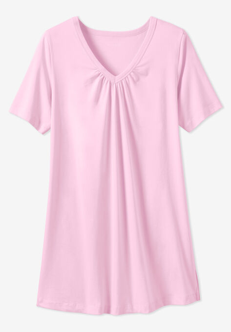 Perfect Printed Short-Sleeve Shirred V-Neck Tunic, , alternate image number null