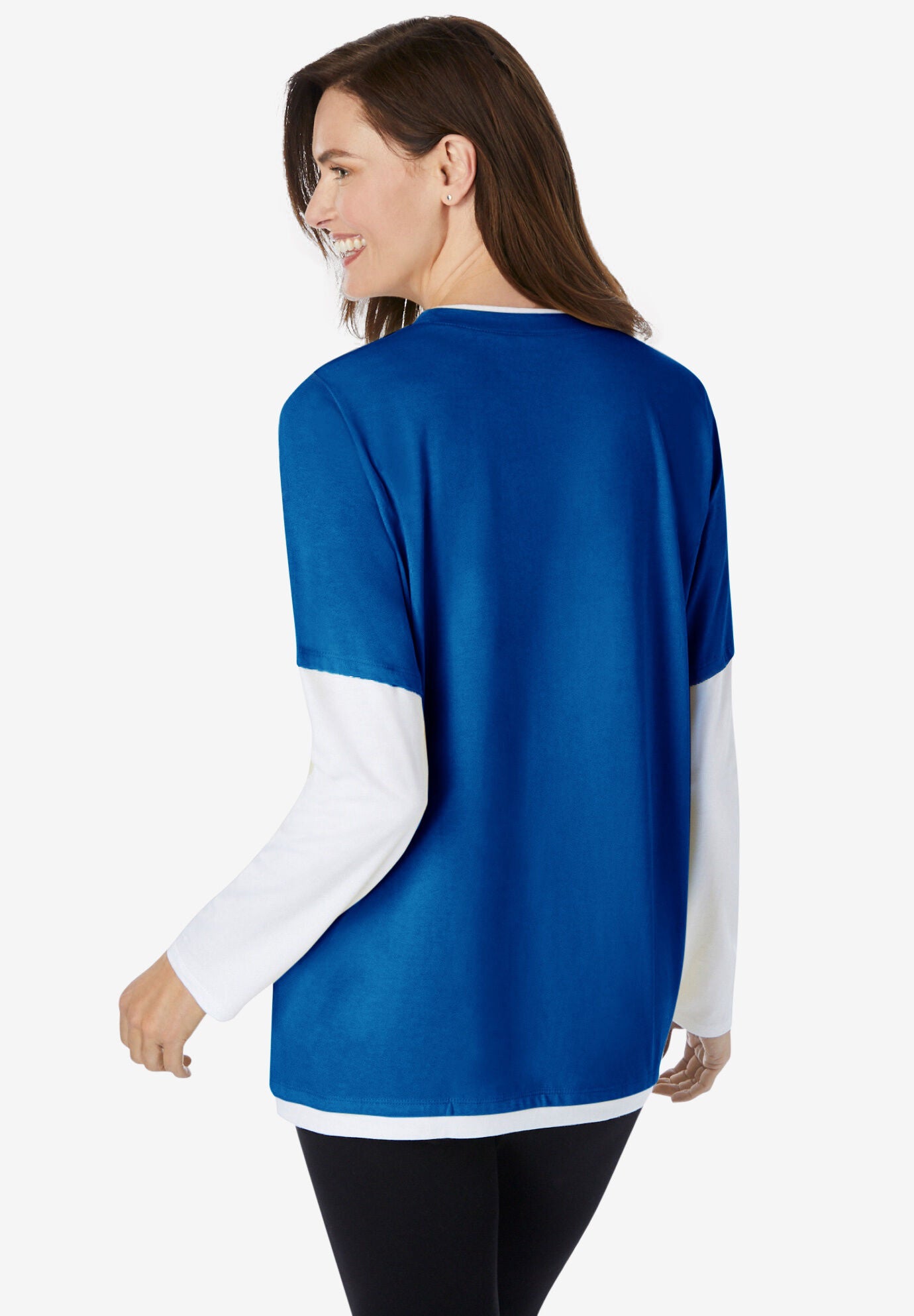 Layered-Look Crewneck Tee, BRIGHT COBALT, on-hover image number 1