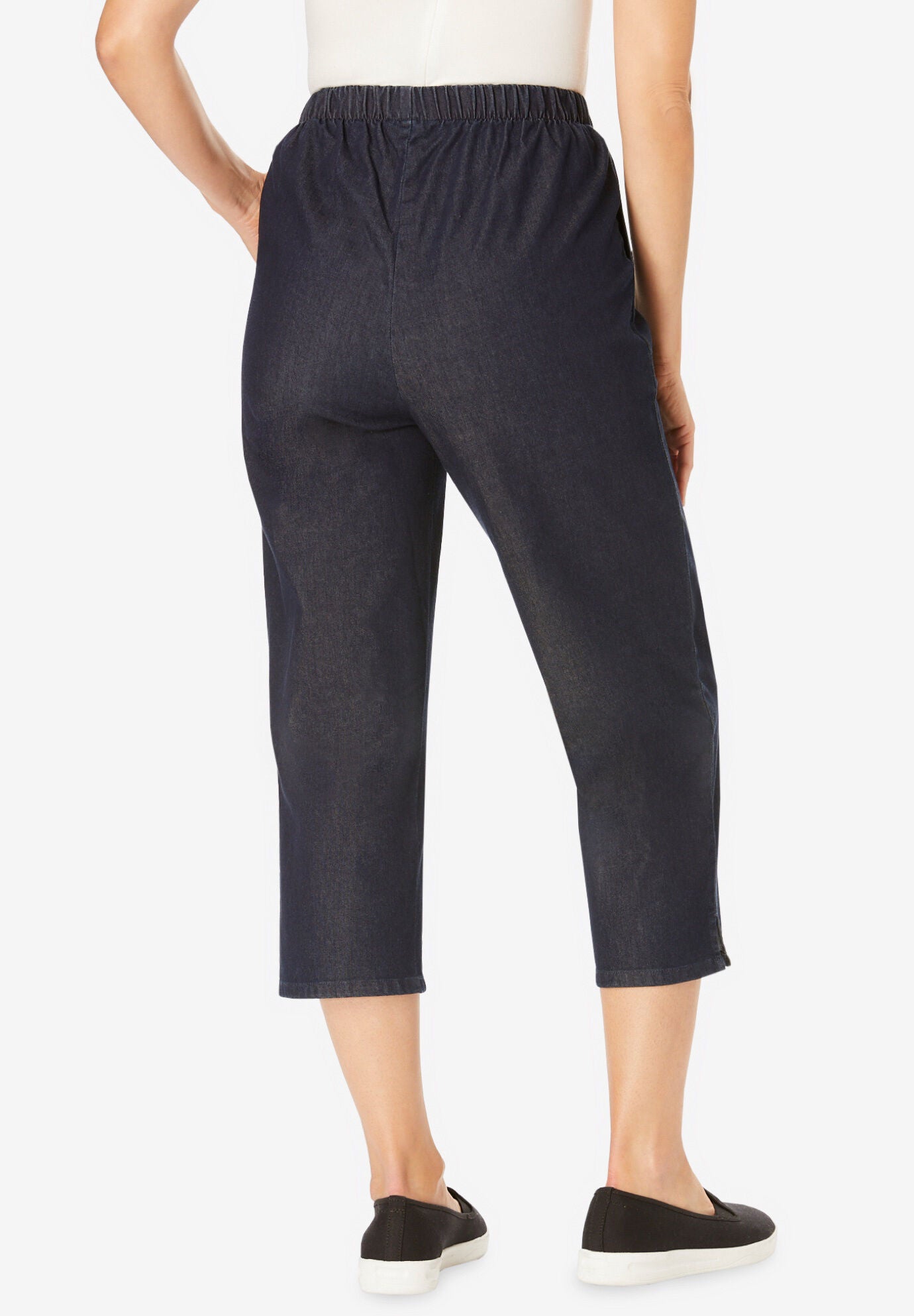 Fineline Stretch Denim Pull-On Capri Jeans, INDIGO, on-hover image number 1