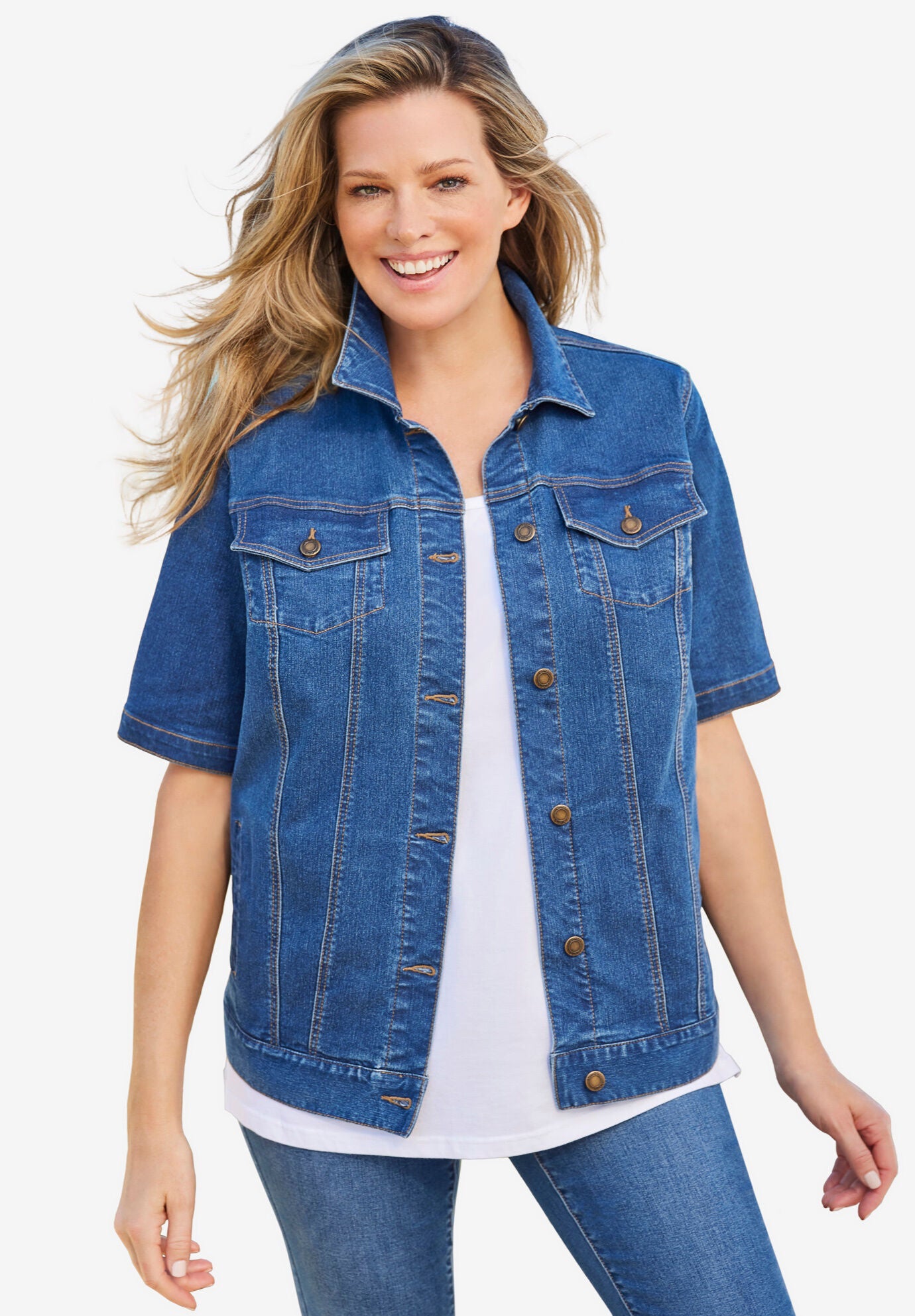 Short sleeve sales denim jacket womens