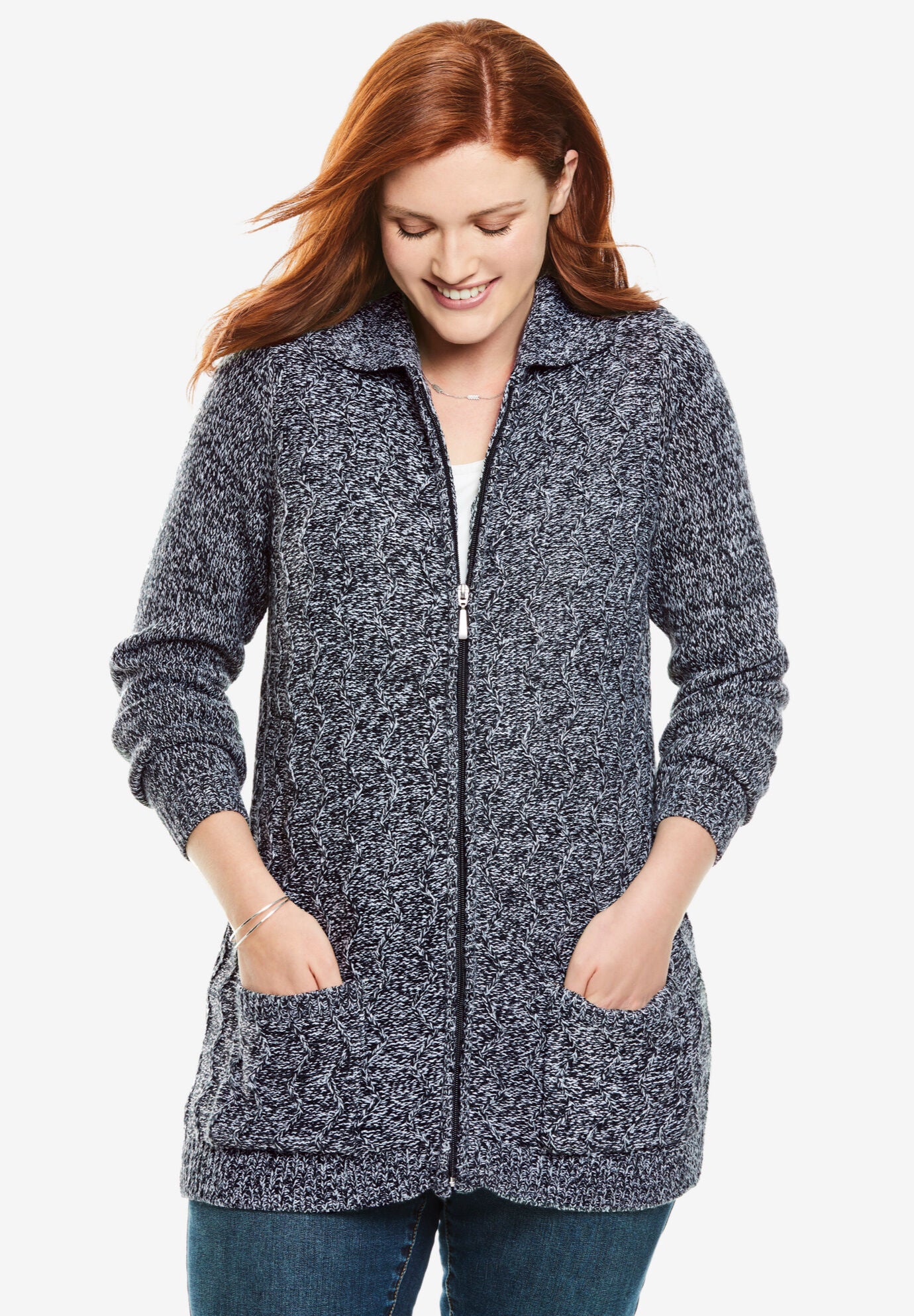 Marled Zip Front Cable Knit Cardigan Fullbeauty Outlet