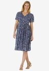 Woven Button Front Crinkle Dress, NAVY LEAVES, hi-res image number null
