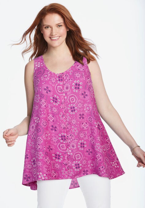 High-Low Button Front Tank, PURPLE MAGENTA BANDANA, hi-res image number null
