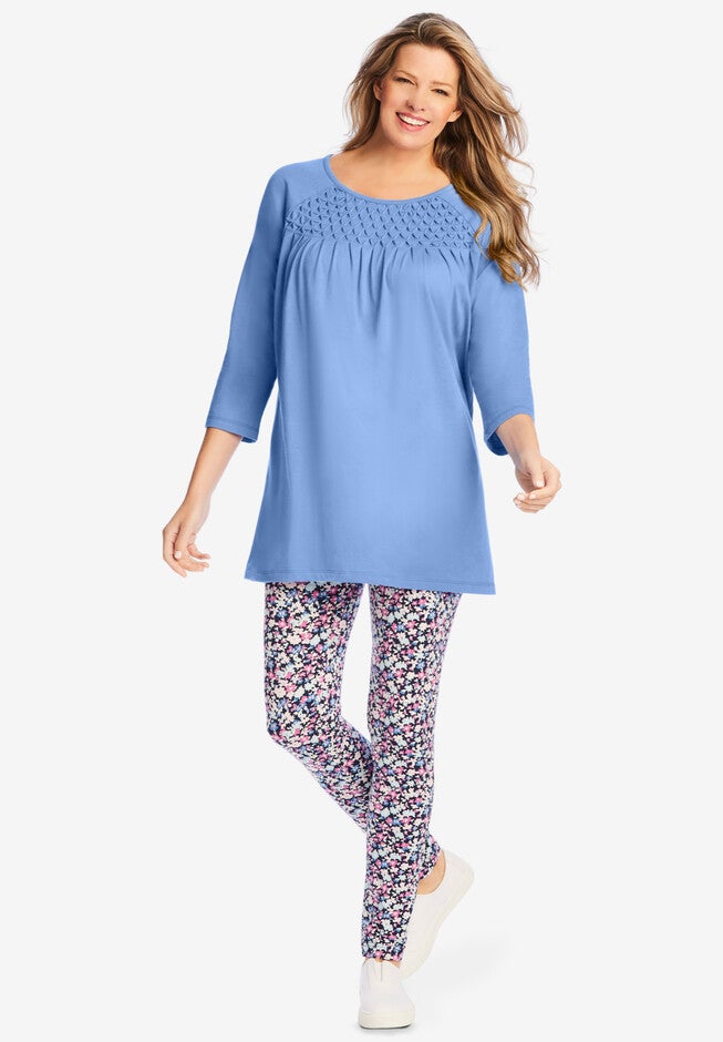 Three-Quarter Sleeve Smocked Tunic, , alternate image number null