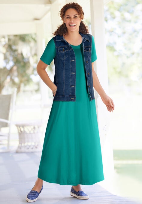 Short-Sleeve Scoopneck Maxi Dress, , alternate image number null