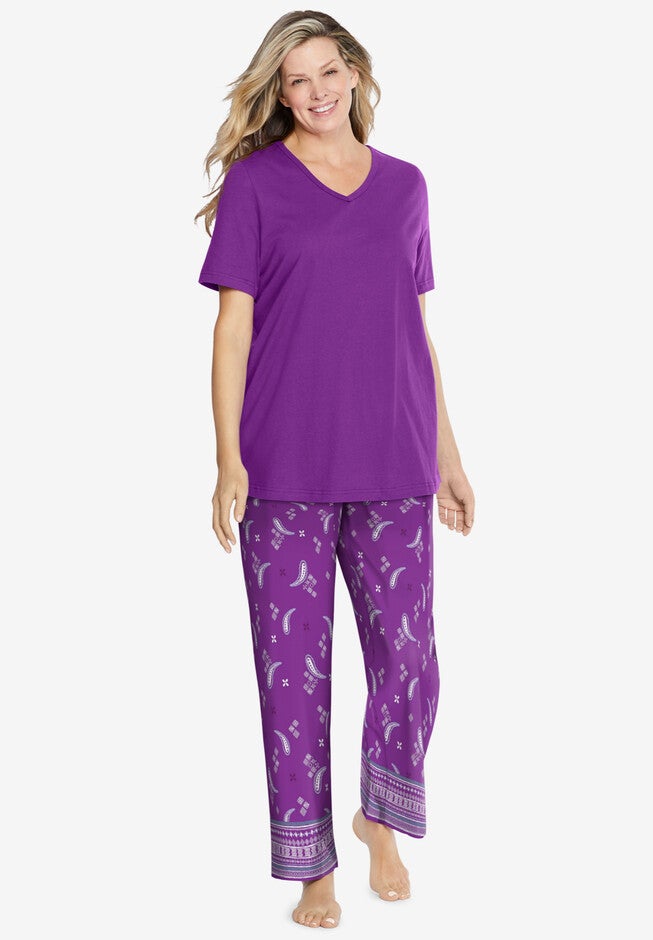 Short-Sleeve Knit Lounge Set, FRESH BERRY PAISLEY, hi-res image number 0