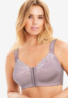 Front-Close Embroidered Wireless Posture Bra , LIGHT GRAPE FLORAL, hi-res image number null