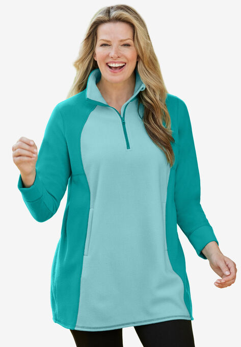 Microfleece Quarter Zip Pullover With Colorblocking, AZURE WATERFALL, hi-res image number null