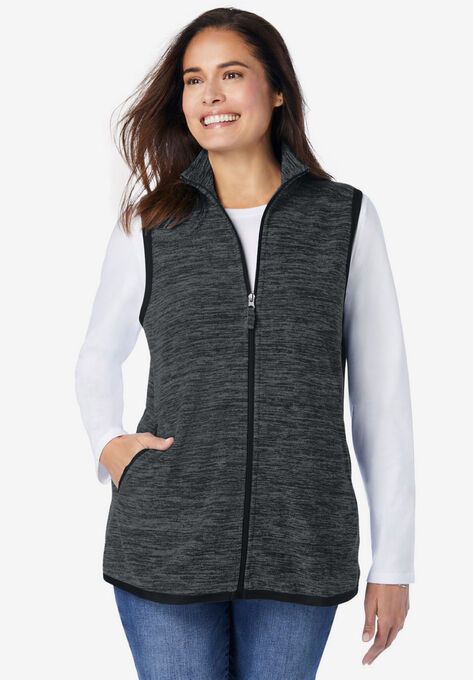 Zip-Front Microfleece Vest, BLACK MARLED, hi-res image number null