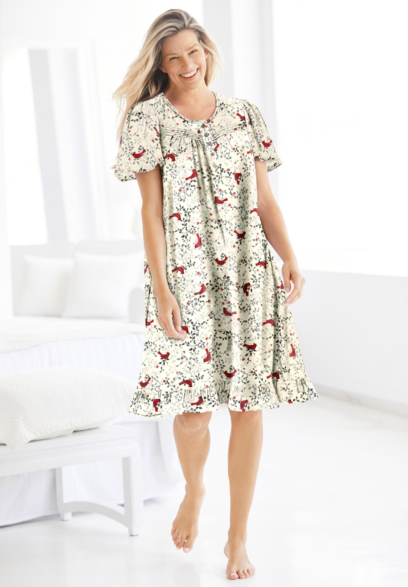 Short Floral Print Cotton Gown, , alternate image number 7