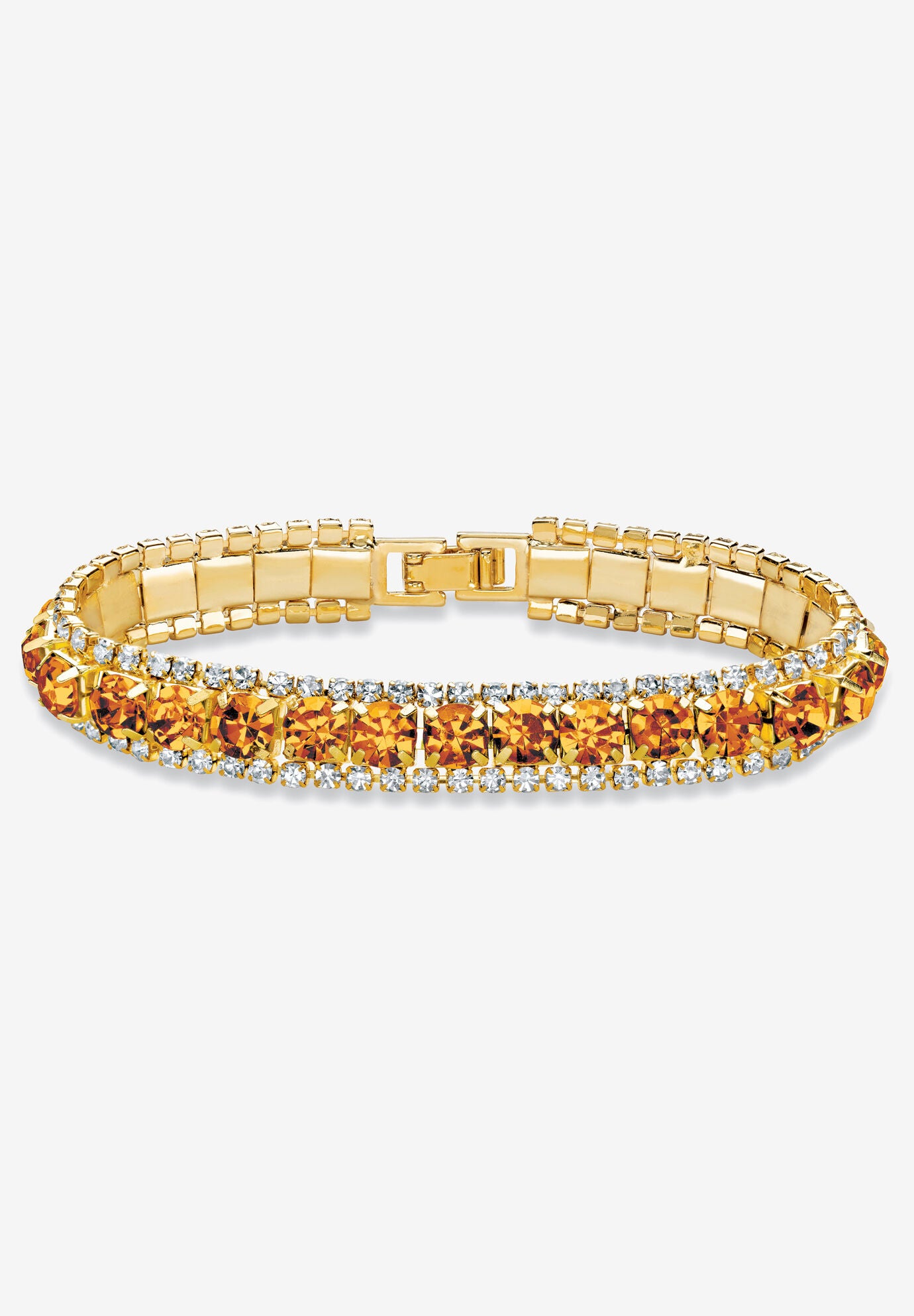 Gold Tone Tennis Bracelet (10mm), Round Birthstones and Crystal, 7 inches, NOVEMBER, hi-res image number 0