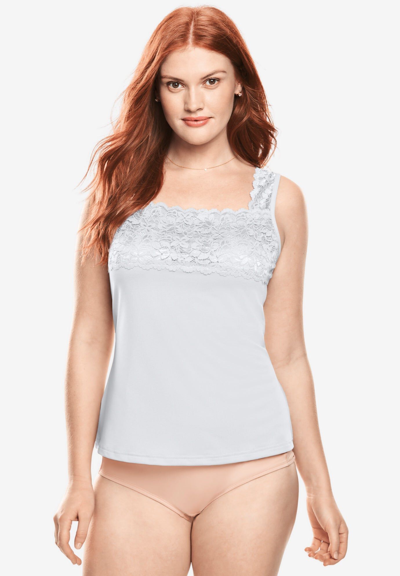 Silky Lace-Trimmed Camisole, WHITE, hi-res image number 0