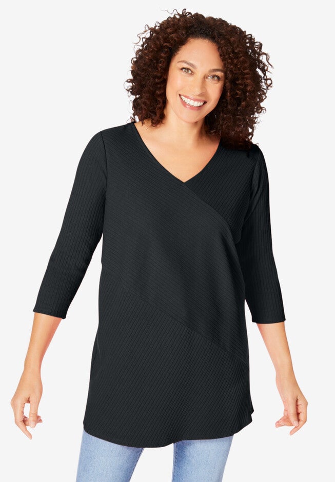 Seamed V-Neck Tunic, BLACK, hi-res image number null