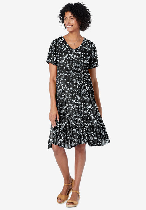Short Pullover Crinkle Dress, BLACK FLORAL PRINT, hi-res image number null