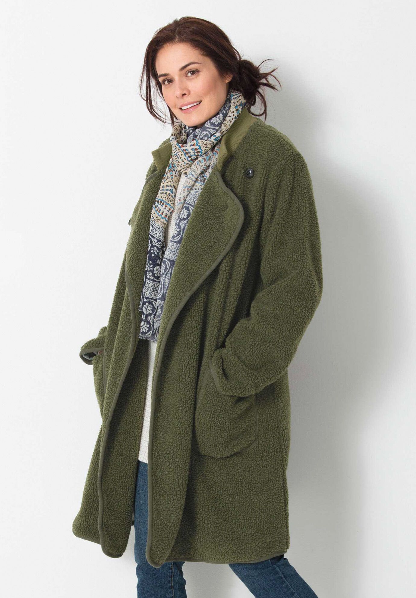 Rib Knit Collar Berber Jacket, , on-hover image number 1