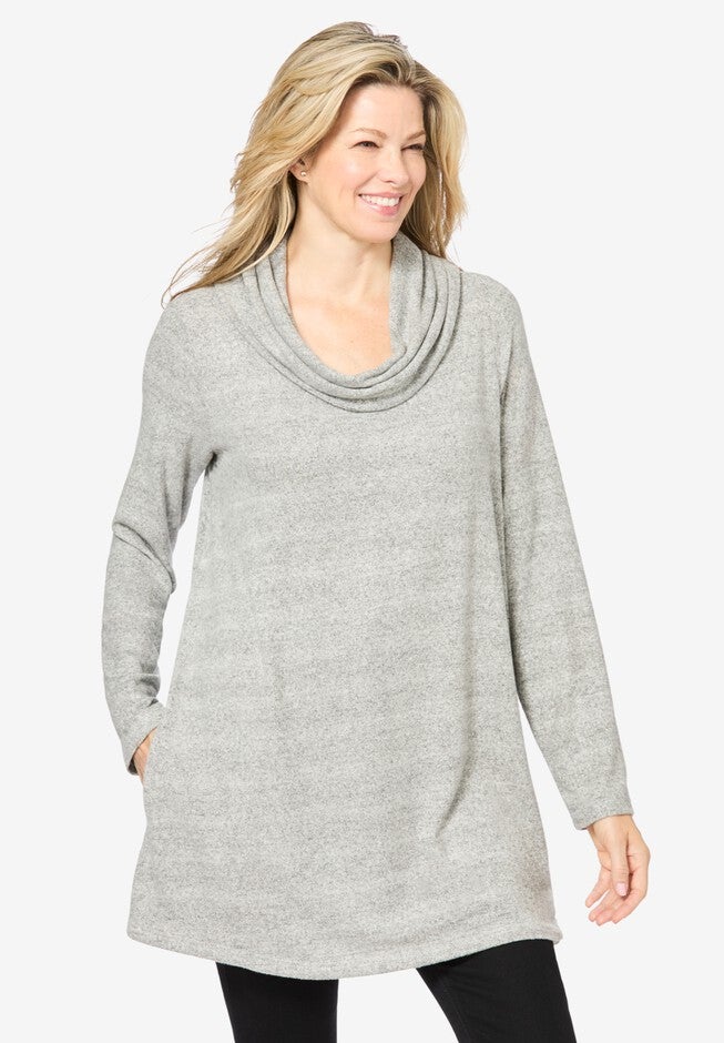 Forever Soft Cowl Neck Tunic, BLACK WHITE MARLED, hi-res image number null