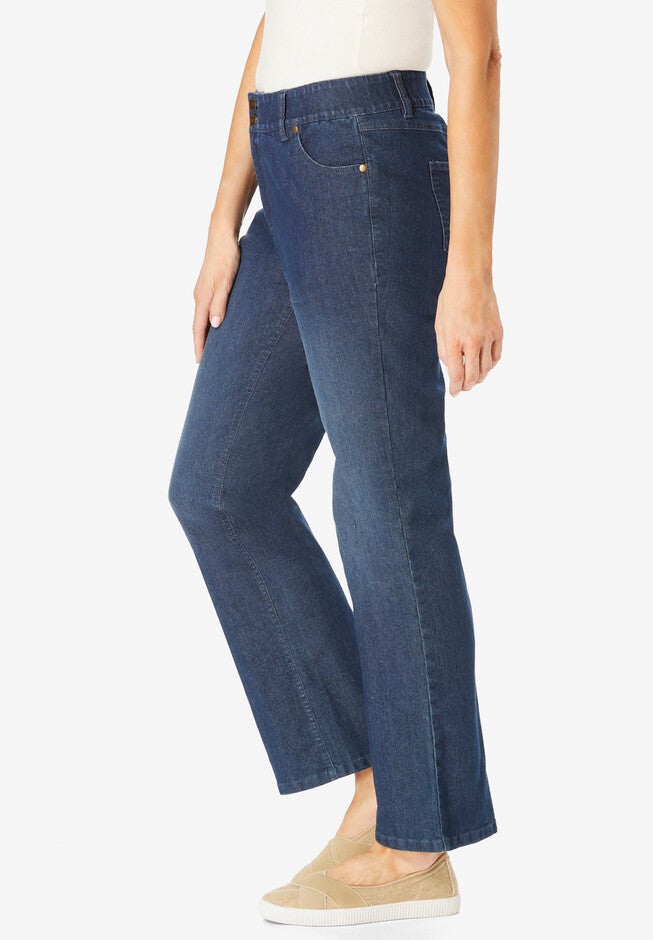 Secret Solutions™ Tummy Smoothing Bootcut Stretch Denim Jeans, , on-hover image number 1