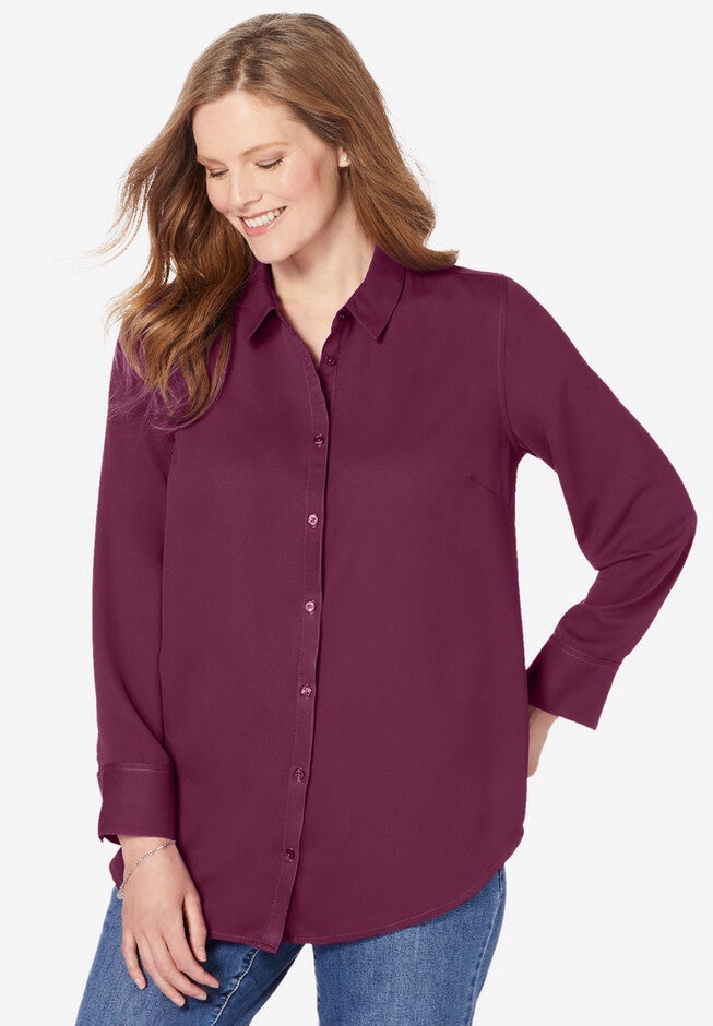 Long-Sleeve Pleat Back Shirt, DEEP CLARET, hi-res image number null