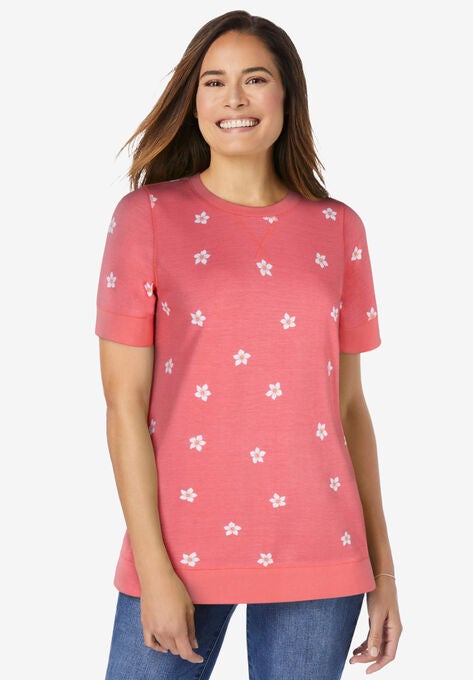 Short Sleeve Sweatshirt, SWEET CORAL FLORAL, hi-res image number null