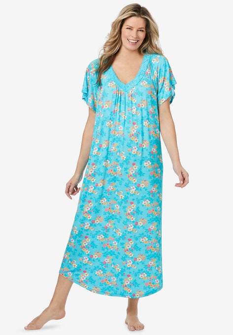 Lace Knit Gown, CARIBBEAN BLUE SHADOW FLORAL, hi-res image number null