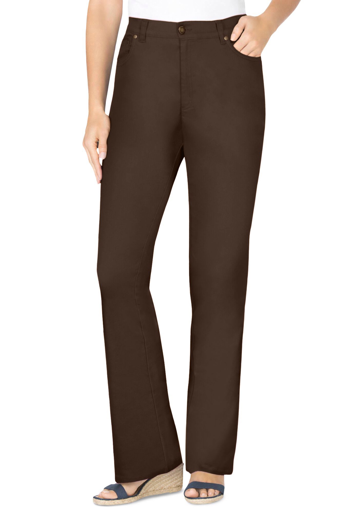 Stretch Denim Five-Pocket Bootcut Jeans, CHOCOLATE, hi-res image number 0