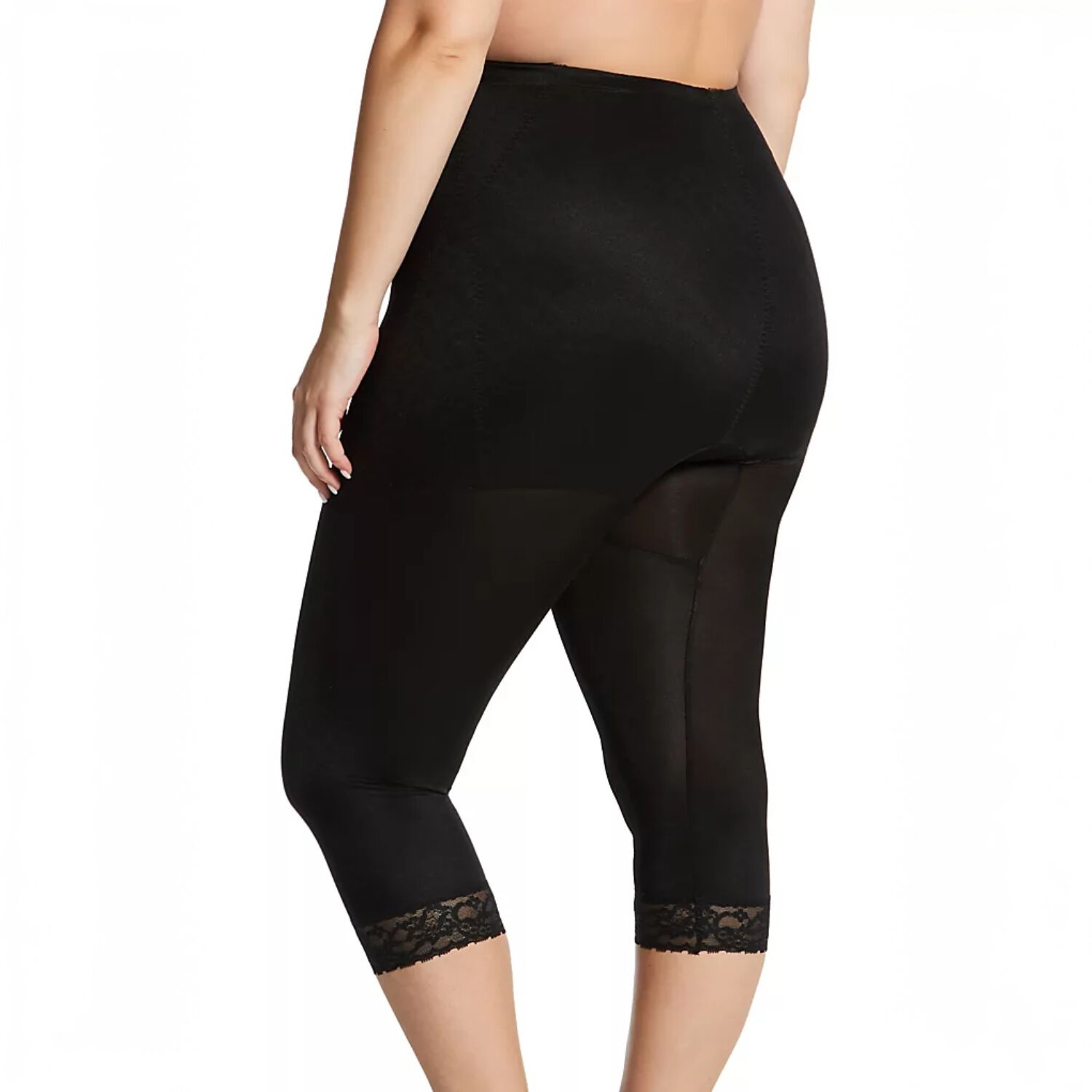 Moderate Control Waistline Capri Pant Liner with Tummy Control Panel Memory Compression Fabric 6265, BLACK, on-hover image number 1