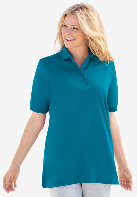 Elbow-Sleeve Polo Shirt, DEEP TEAL, hi-res image number null