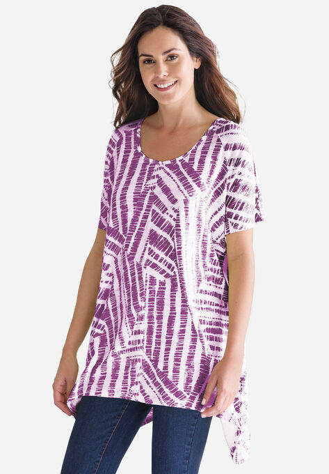 Sharkbite trapeze tunic, PLUM PURPLE PATCHWORK BAMBOO, hi-res image number null