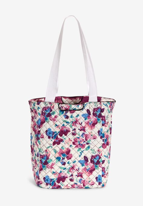 Reversible Quilted Tote, WHITE WATERCOLOR BLOSSOM, hi-res image number null