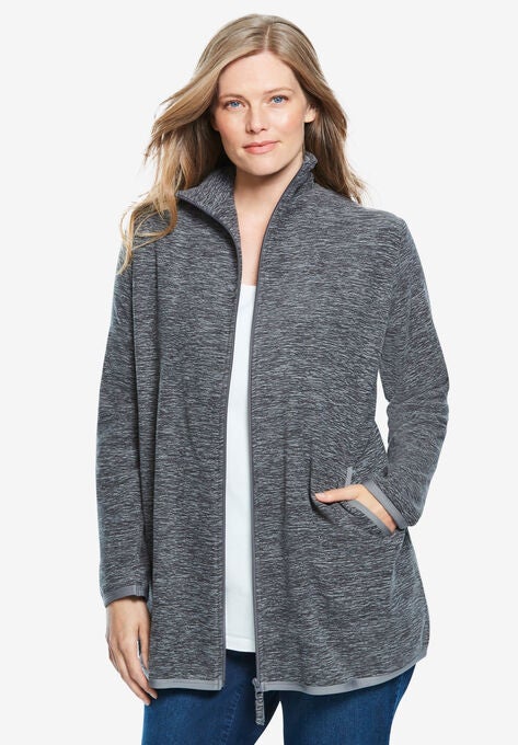 Zip-Front Microfleece Jacket, BLACK MARLED, hi-res image number null