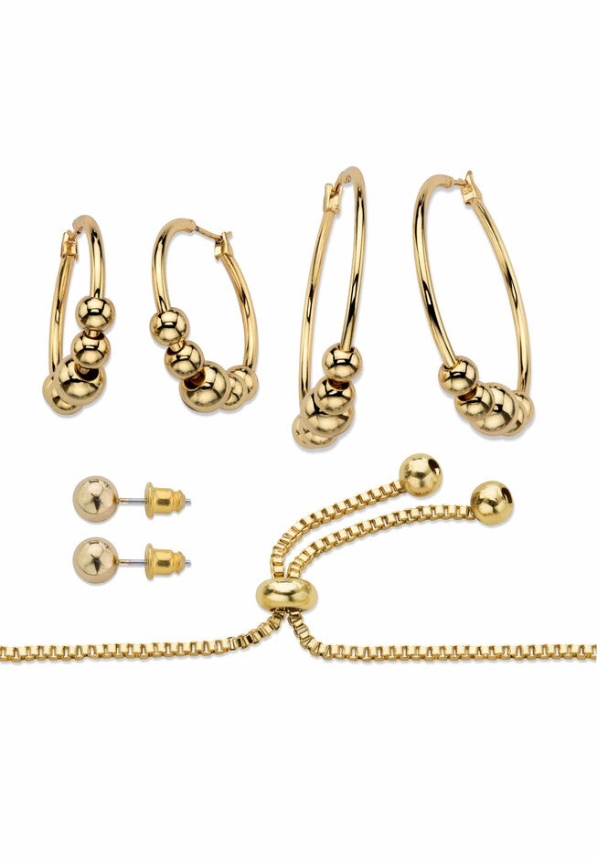 4-Piece Beaded Earrings and Bracelet Set in Goldtone, , on-hover image number null