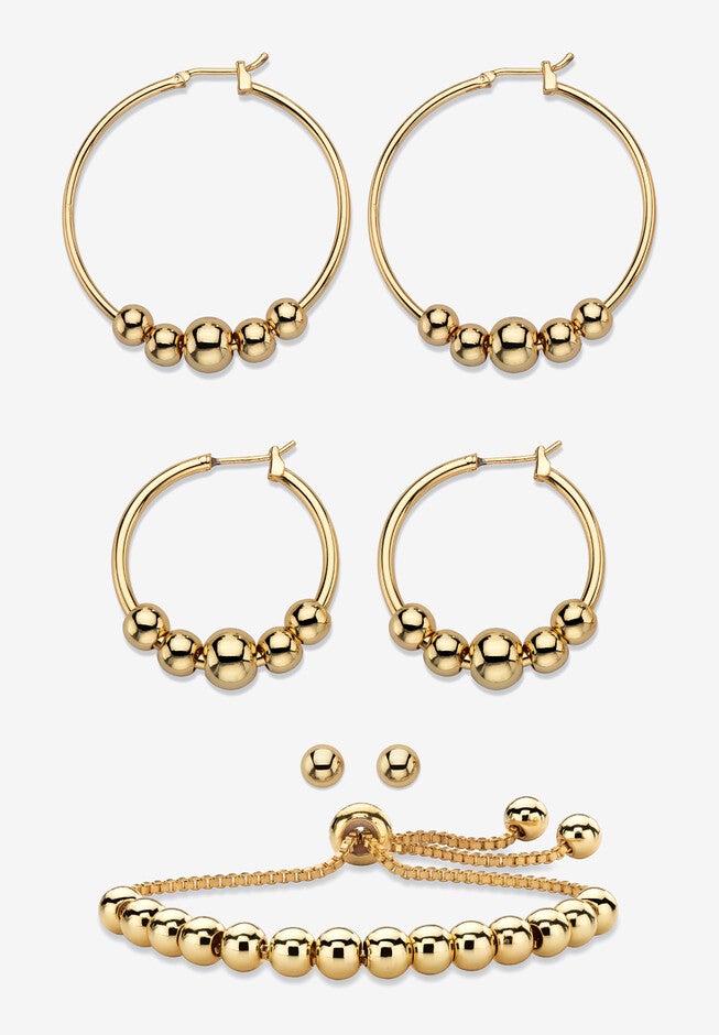 4-Piece Beaded Earrings and Bracelet Set in Goldtone, GOLD, hi-res image number null