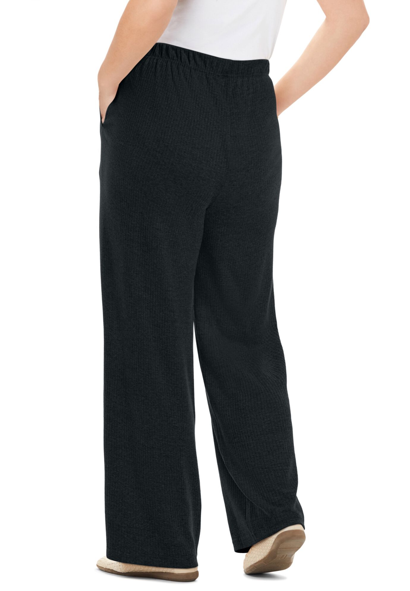7-Day Rib-Knit Wide-Leg Pull-On Pants, HEATHER CHARCOAL, on-hover image number 1