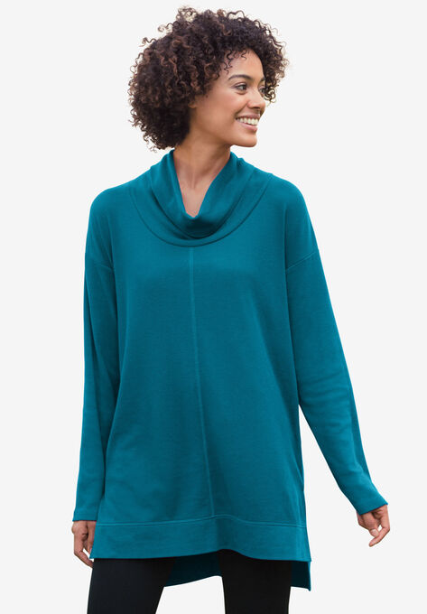 Cowl Neck Thermal Tunic, DEEP TEAL, hi-res image number null