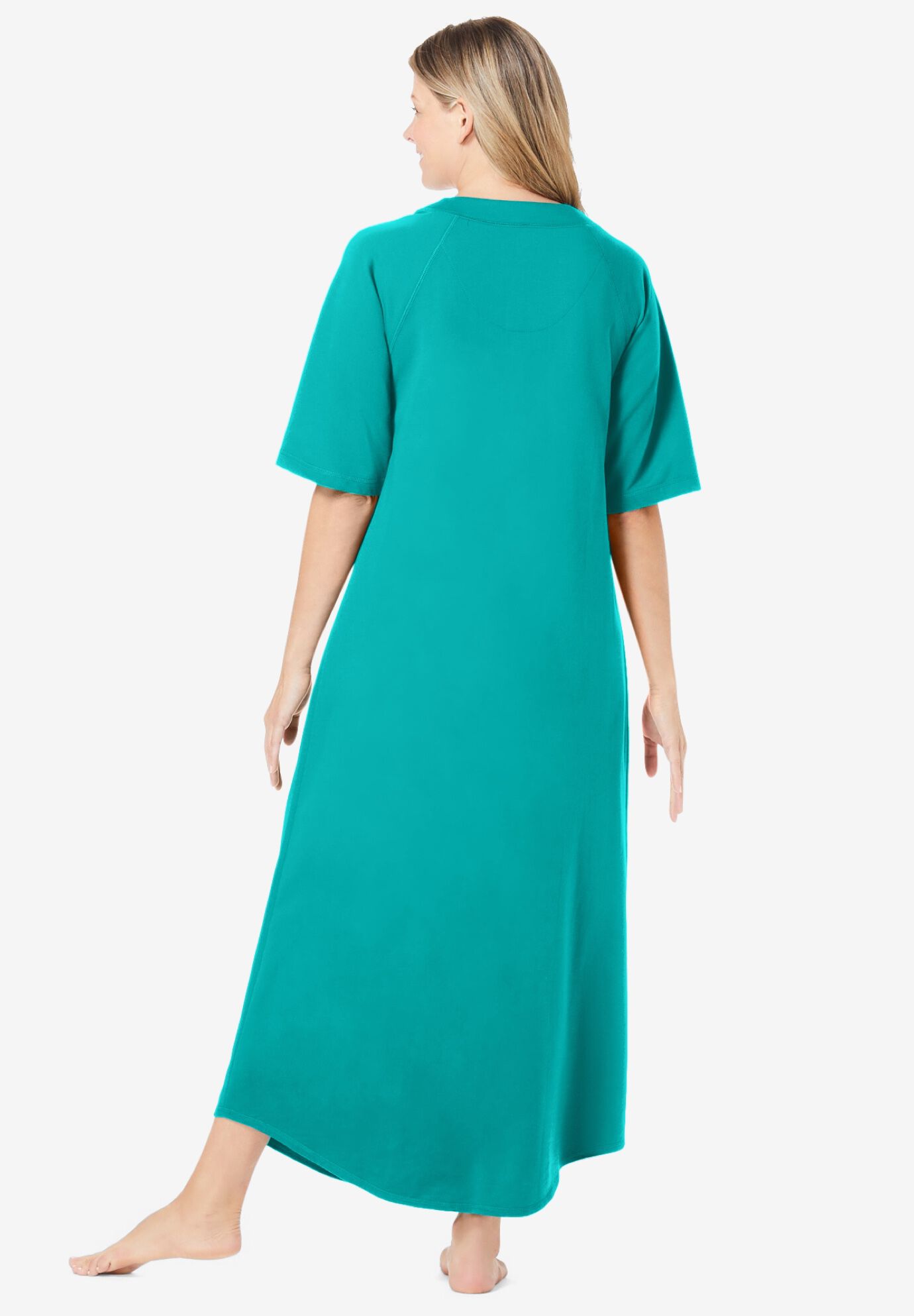 Long French Terry Zip-Front Robe, AQUAMARINE, on-hover image number 1