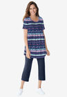 Short-Sleeve Pintucked Henley Tunic, , alternate image number null