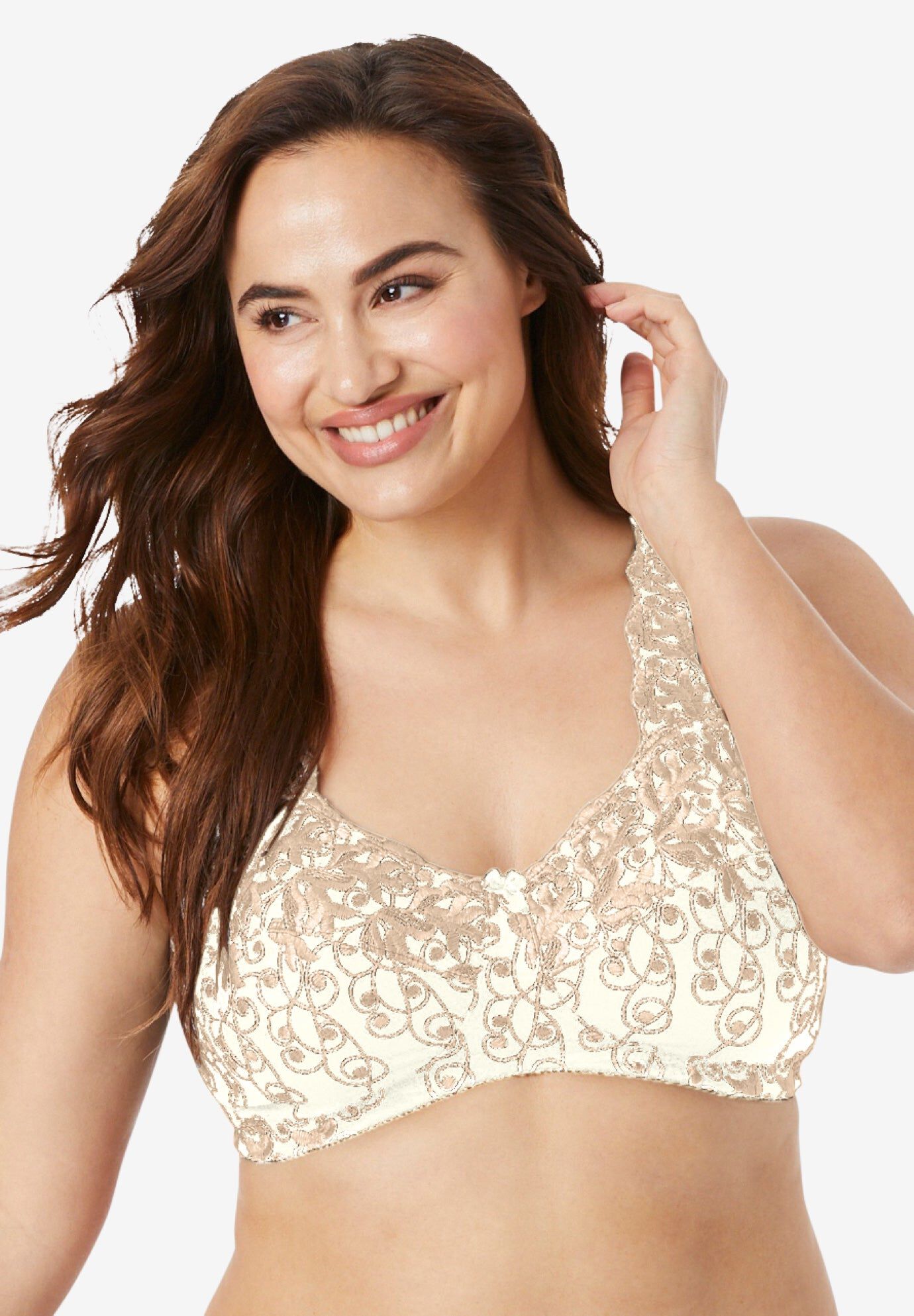 Embroidered Wireless Back-Close Bra , IVORY SPARKLING CHAMPAGNE, hi-res image number 0
