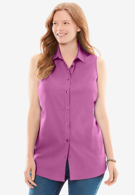 Perfect Button Down Sleeveless Shirt, PRETTY ORCHID, hi-res image number null
