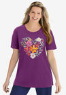 Floral Crewneck Tee, PLUM PURPLE HEART GARDEN, hi-res image number null