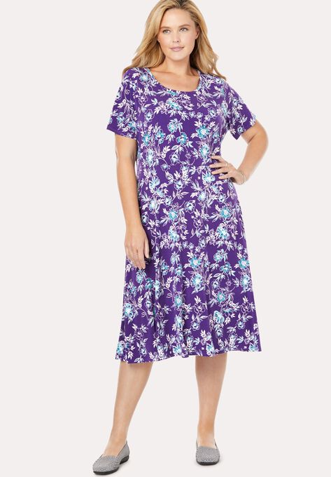 Short Sleeve Knit Fit And Flare Dress Plus Size Casual Dresses