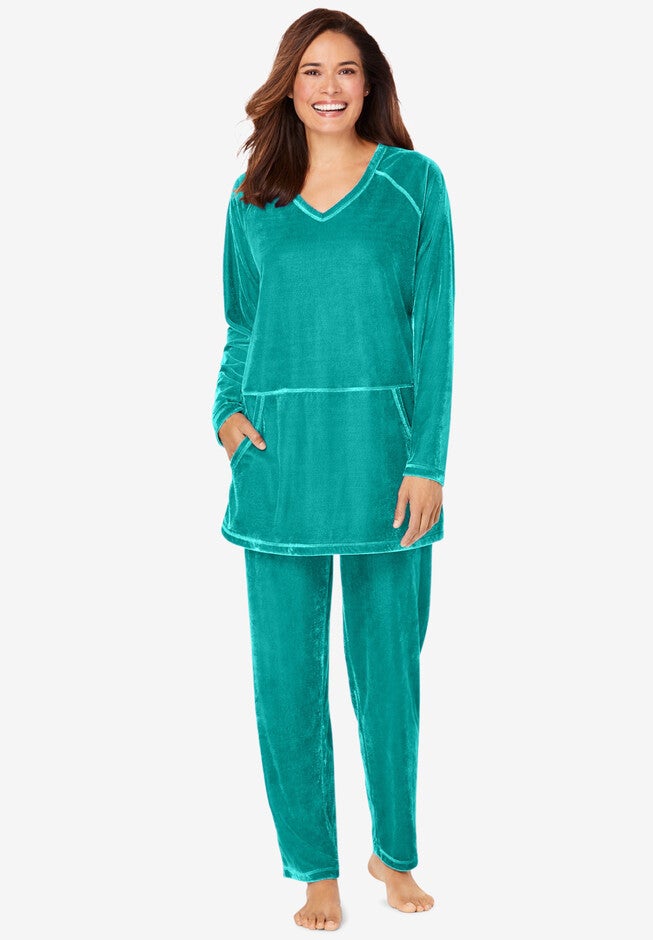 Velour 2-Piece Lounge Set, WATERFALL, hi-res image number null