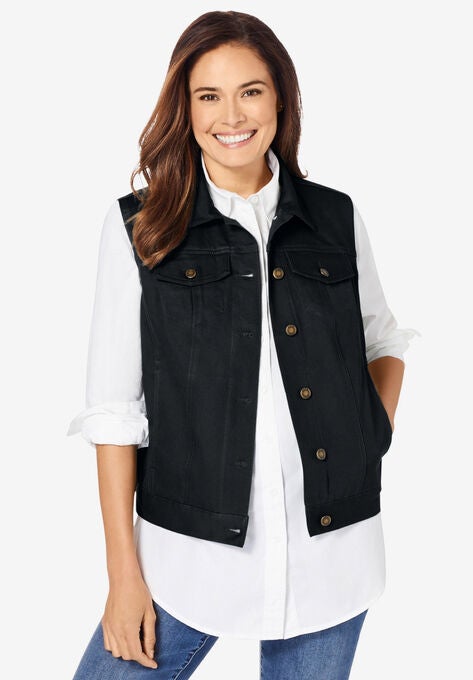 Stretch Denim Vest, BLACK, hi-res image number null