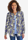 Perfect Long-Sleeve Cardigan, FRENCH BLUE FLORAL ANIMAL, hi-res image number null