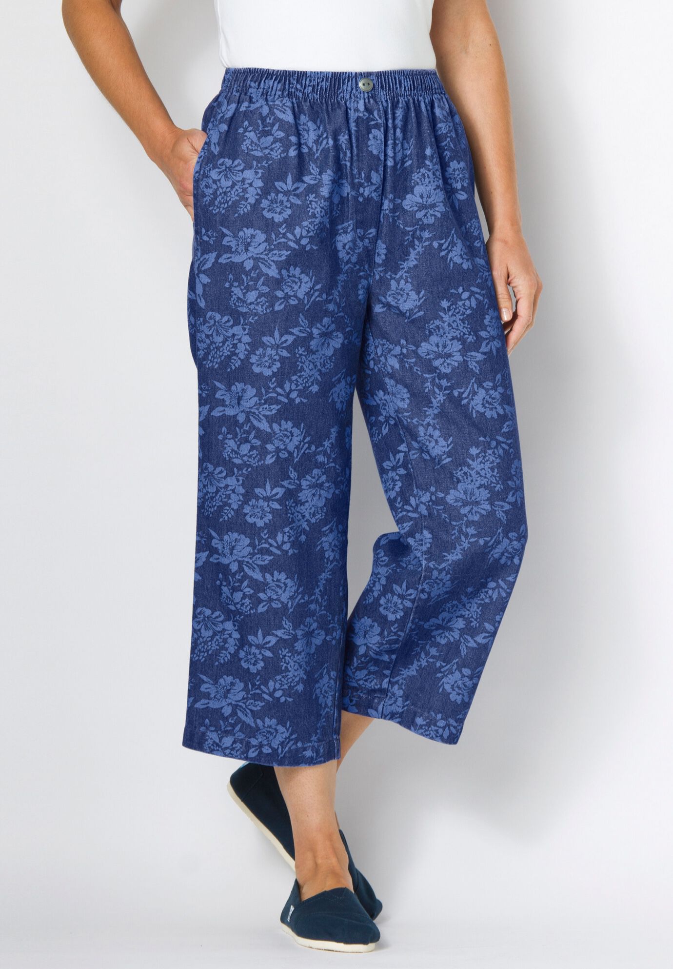 Elastic-Waist Cotton Capri | Fullbeauty 