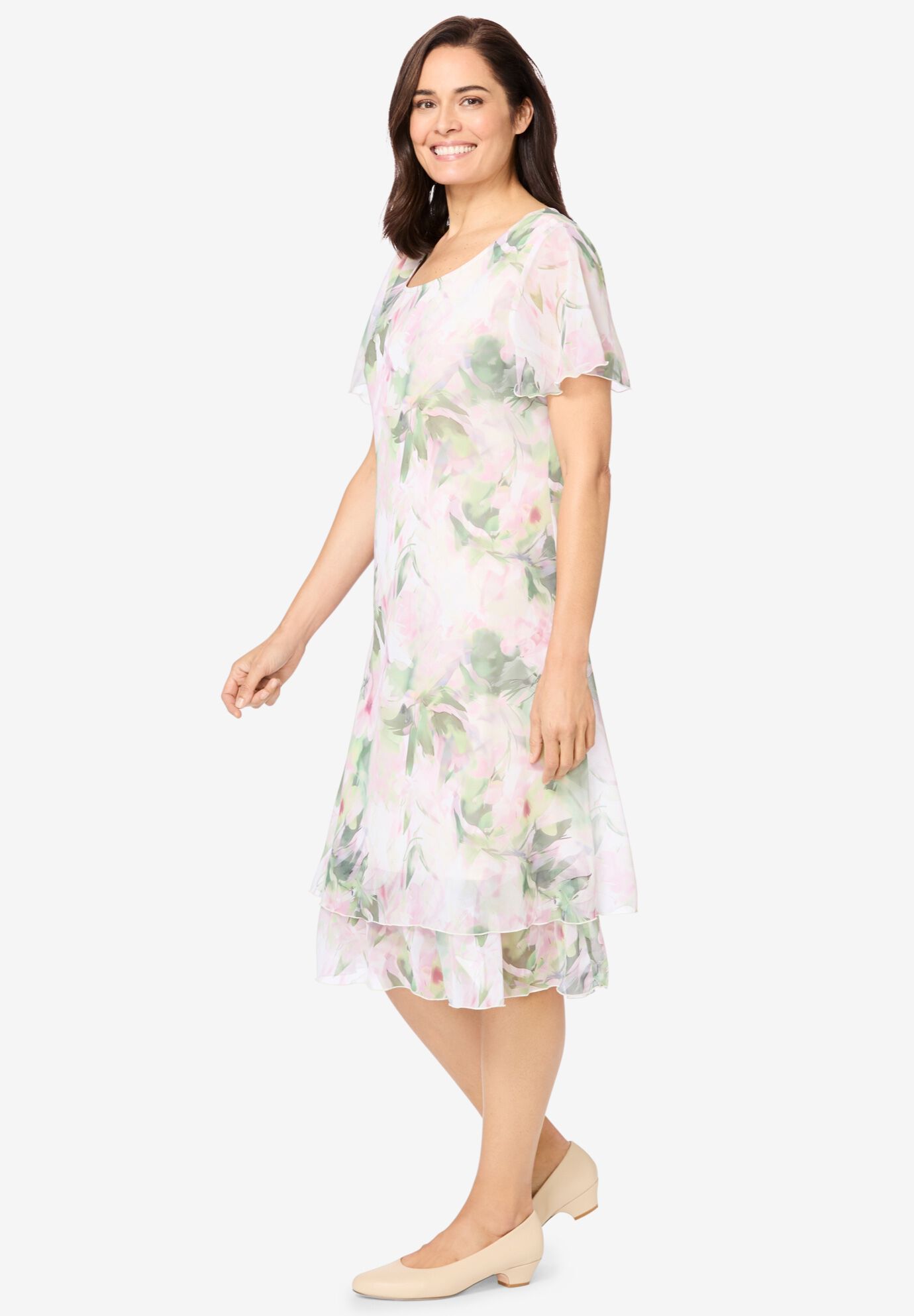 Overlay Tiered Dress, SAGE WATERCOLOR, alternate image number 2