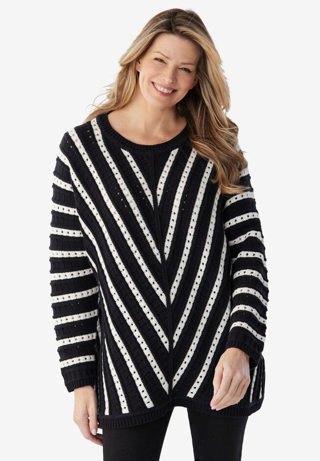 Stripe Pullover Sweater, BLACK WHITE STRIPE, hi-res image number null