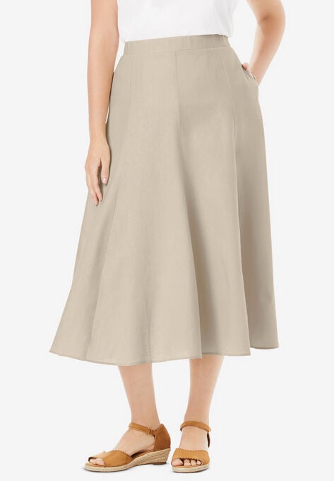 Print Linen-Blend Skirt, , alternate image number null