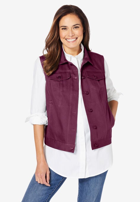Stretch Denim Vest, DEEP CLARET, hi-res image number null