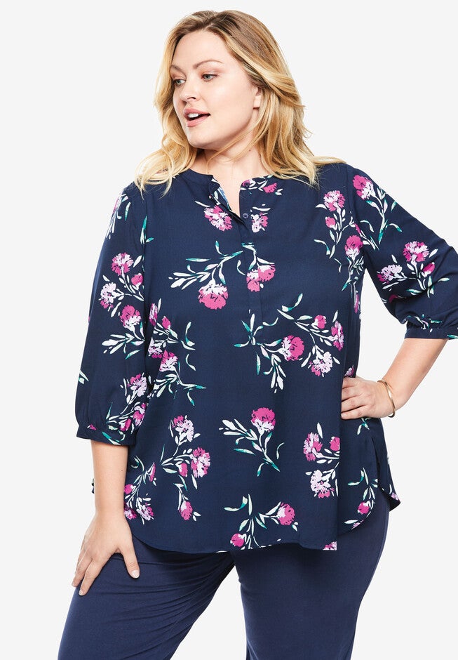 Mandarin Pleat-Back Blouse, RADIANT ORCHID CARNATION, hi-res image number 0