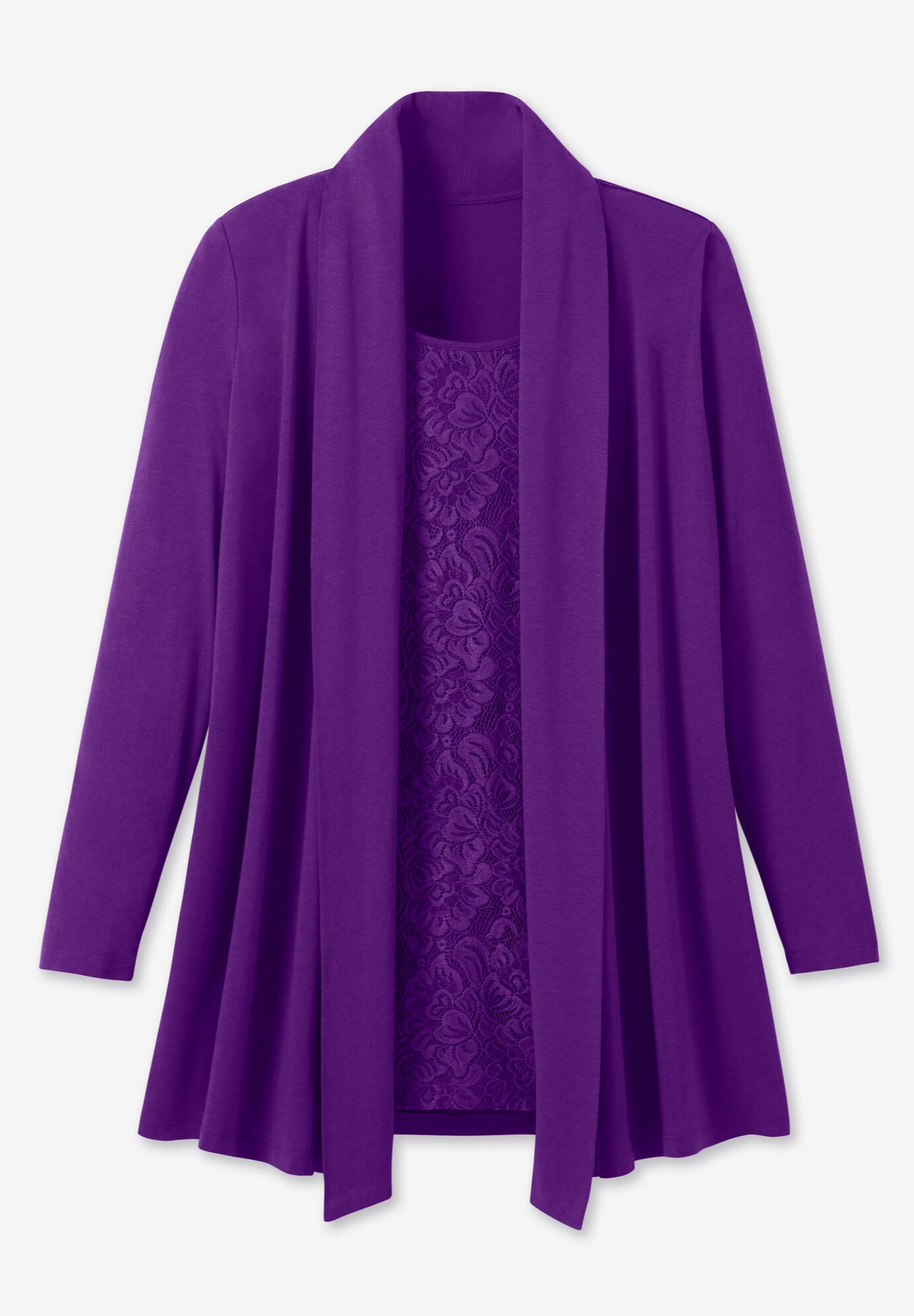 2-Fer Cardigan & Attached Lace Tunic, , alternate image number 4